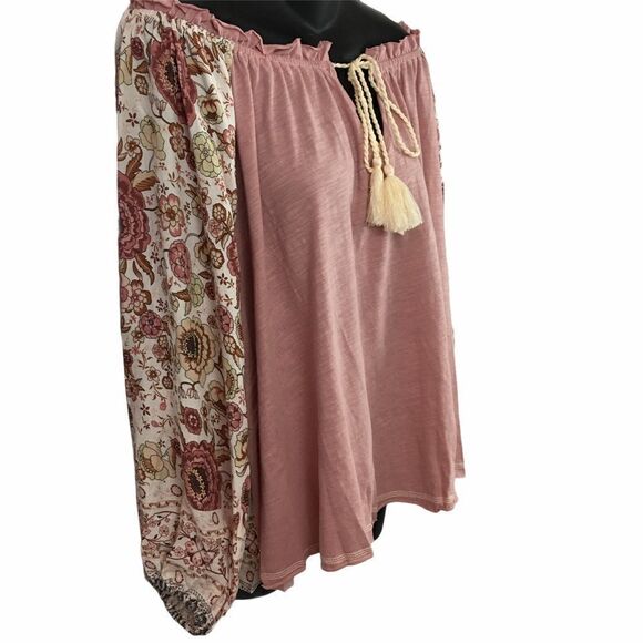Boho off the shoulder top pink boho floral top - Picture 5 of 12
